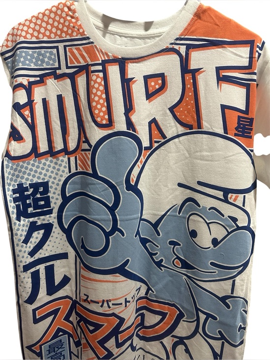 Smurfs Tops - The Smurfs Graphic Tee — White with Orange & Navy Print